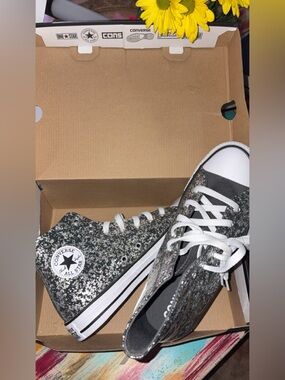 Converse Glitter High Top Sneakers - Black and Silver